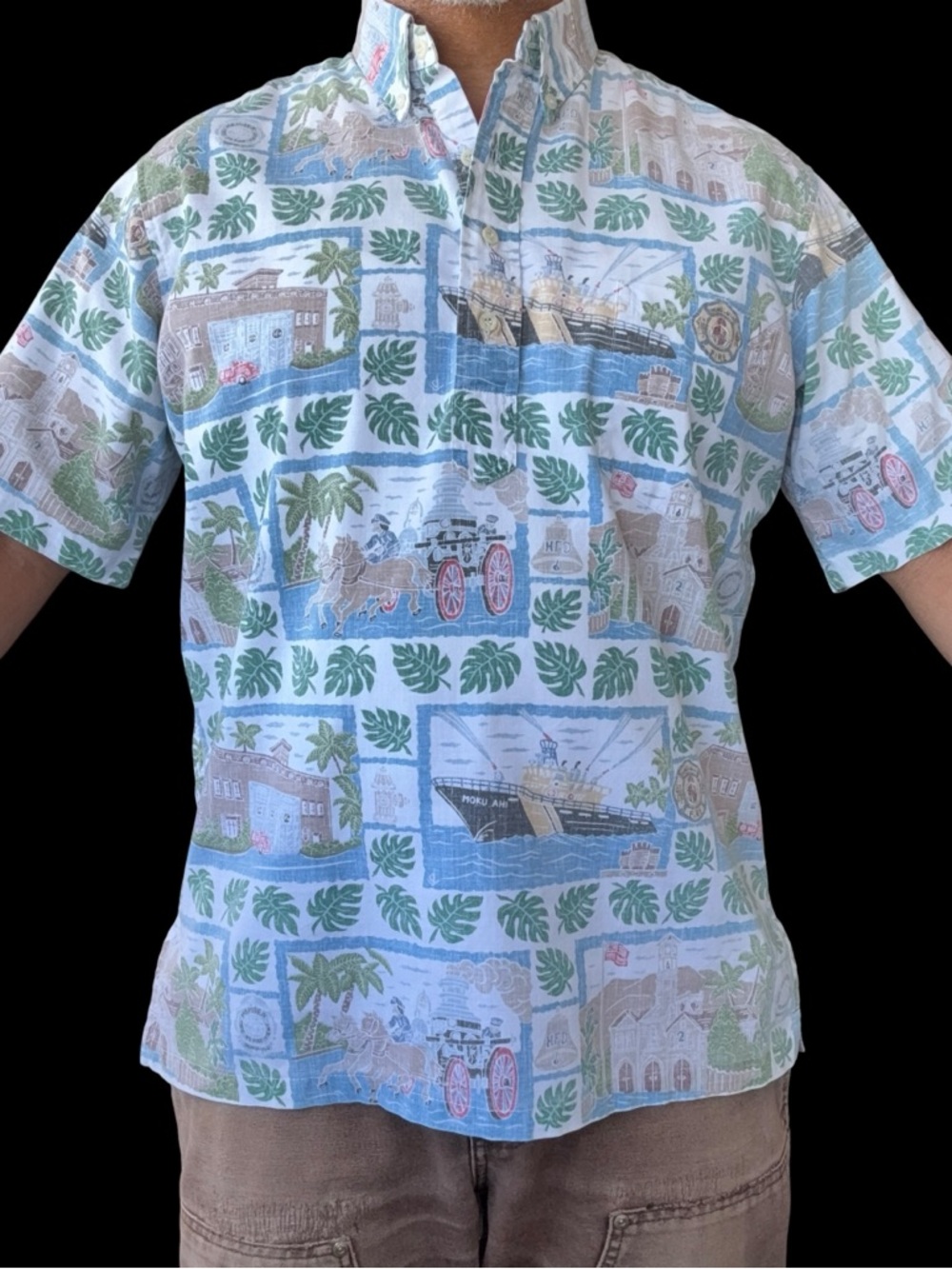 Reyn Spooner Dietrich Varez Pullover Aloha Shirt Honolulu Fire HFD fits Med-Larg